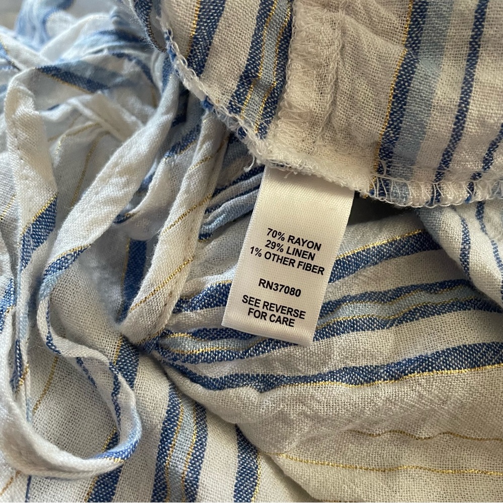 Cato blue and white striped with gold threads boho oversized swing Top size M - Picture 8 of 9